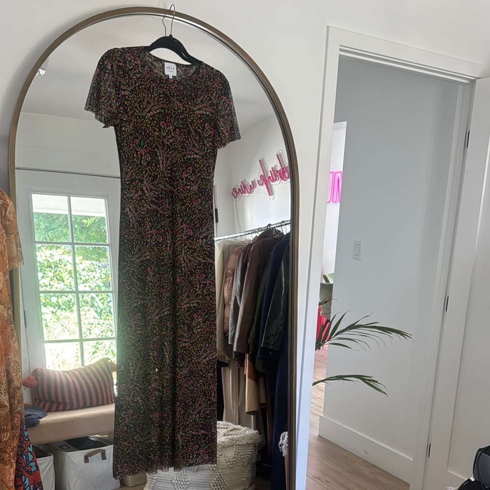Misa Los Angeles Floral Mesh Midi Dress